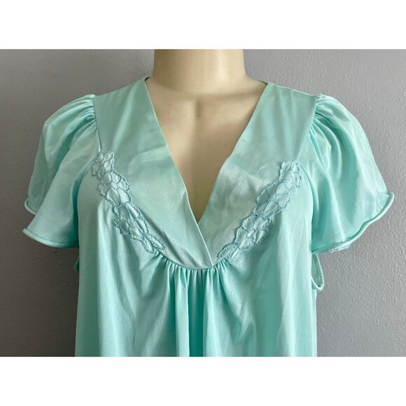 Vintage Camisole Nightie Light Blue  with Embroidered Neckline details size M L - Picture 5 of 10